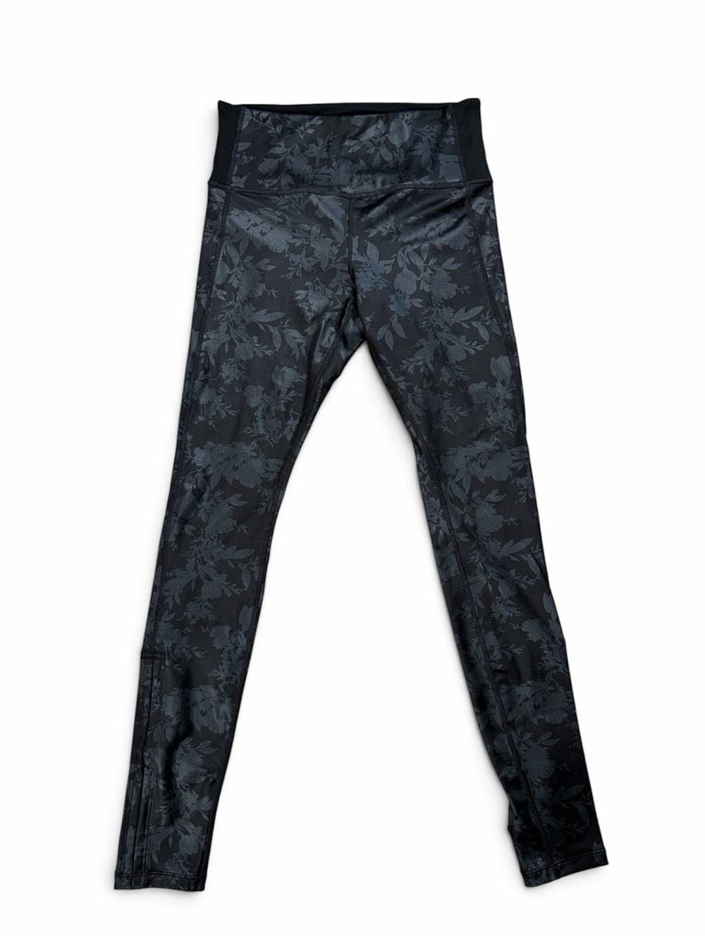 Athleta Womens SP Black Floral Leggings Heel Openings Yoga Pants Small Petite